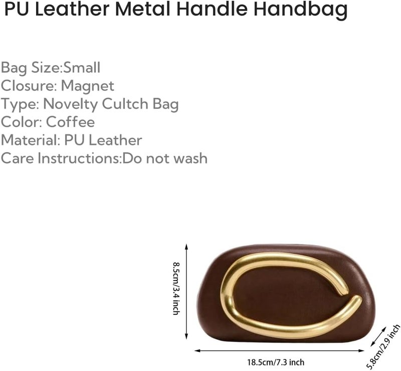 Tasysain Women PU Leather Metal Handle Handbag Trendy Commuting Compact Stone Purse Hand-held Causal Shoulder Clutch Bag - Image 4
